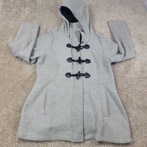 Sebby Womens Gray Herringbone Toggle Hooded Coat Jacket Size L
